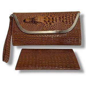 Vintage Faux Alligator Crocodile Wallet Wristlet Clutch with Checkbook Holder